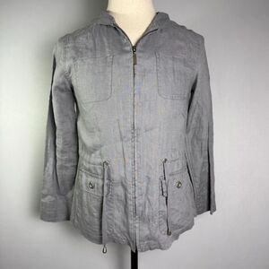 Saint Tropez West 100% Linen Jacket, Gray Drawstring, Size Small, Excellent Con.
